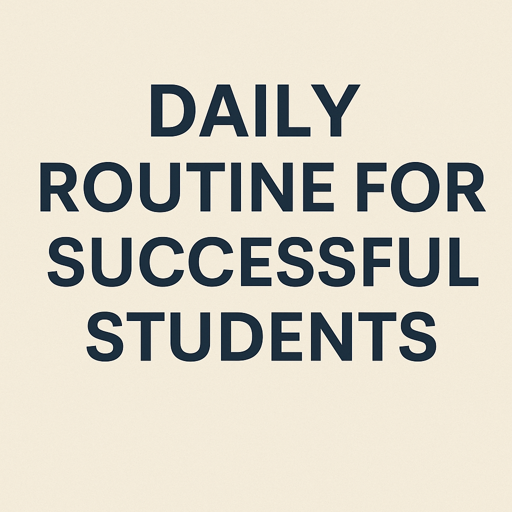 A visual representation of a daily routine for successful students — featuring books, a clock, planner, and calm study environment to emphasize focus and productivity