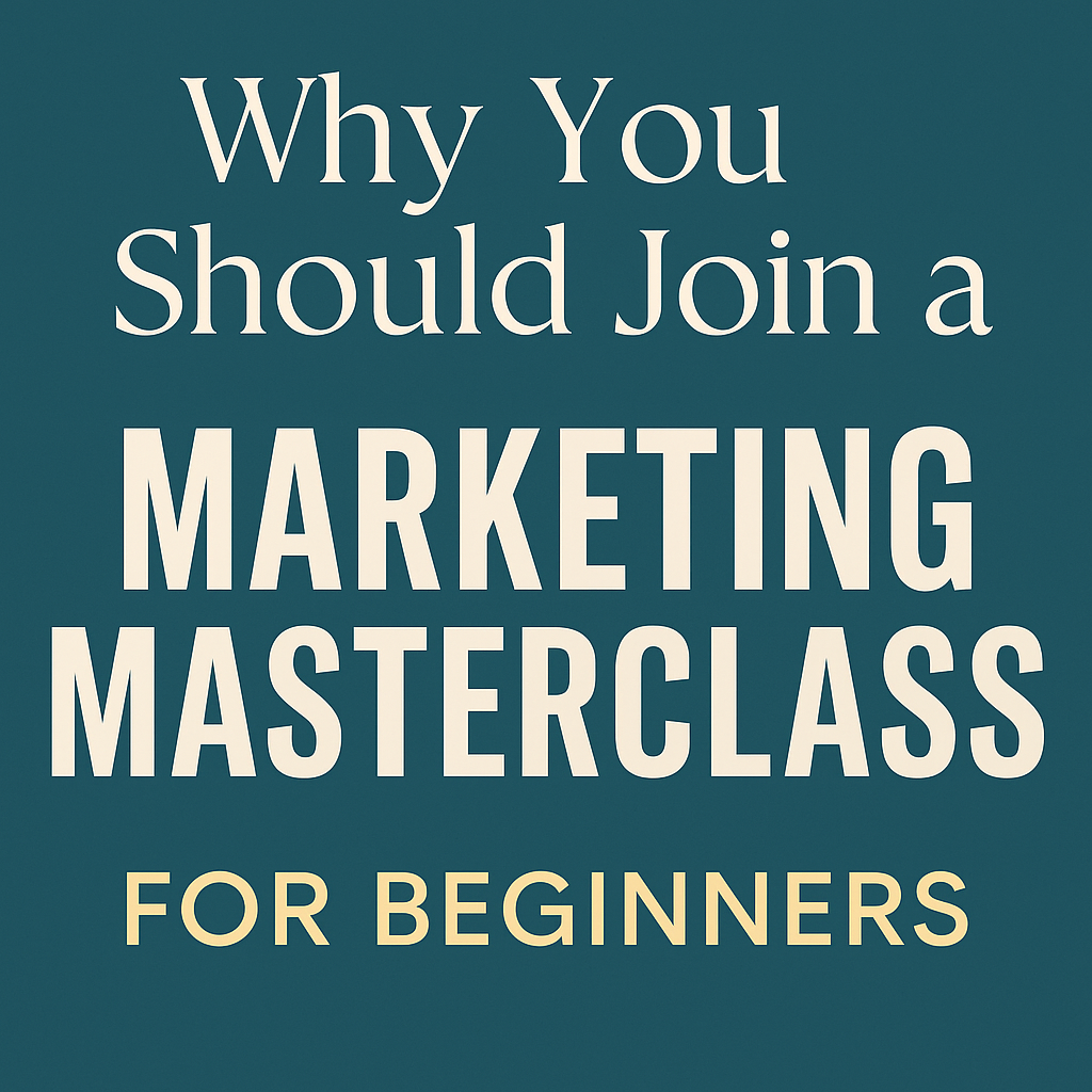 Text image with the title “Why You Should Join a Marketing Masterclass for Beginners” on a dark teal background.